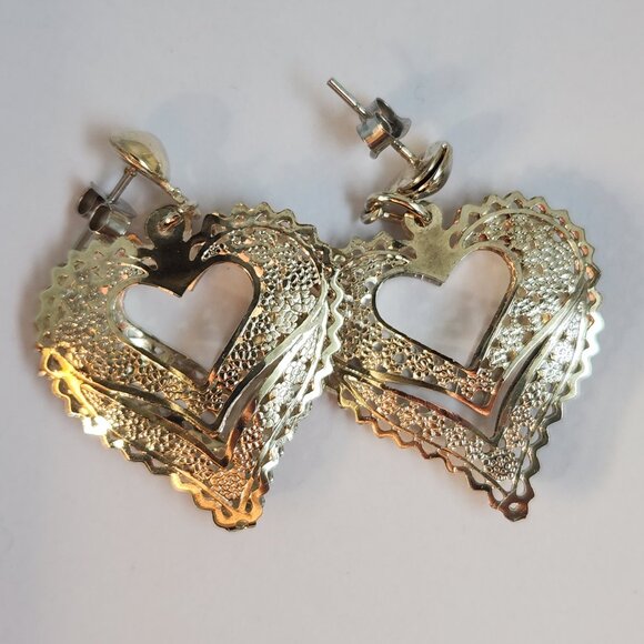 VTG NIB 3.48g 925 Retro "Puffed" Thin Silver Filigree Open Drop Stud Earrings - Picture 14 of 15